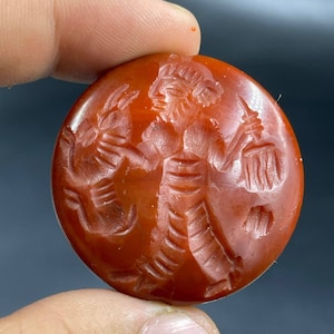 Ancient Near Eastern Carnelian Amulet Bead: Carved Seal Stamp