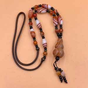 Ancient Carnelian Agate Stone Bead Necklace with Pendant