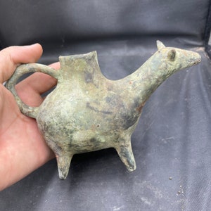 Wonderful Ancient Near Eastern Roman Bronze Rhyton Vessel in the form of a Animal Human , Ancient bronze vessel, Collectable Bronze Rhyton