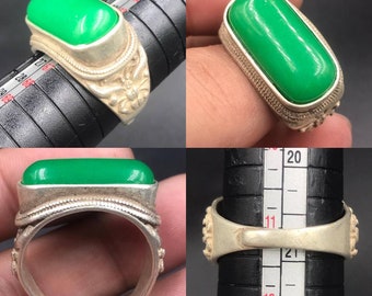 Maravilloso antiguo antiguo jade piedra y plata plateado único único hermoso anillo de regalo chino