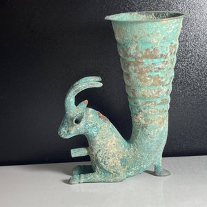 Lovely Rare Ancient Bronze Rhyton Vessel in the form of Horse Animal , Ancient Bronze Vessel, Collectable Bronze Rhyton