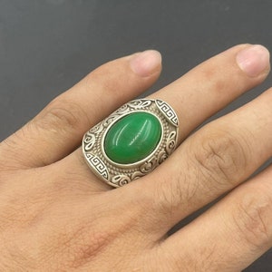 Wonderful Vintage Antique Old Silver And Jade Stone Rare Beautiful Unique Ring