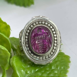 Antique Pink Garnet Intaglio Ring: Solid Silver Collection Ring