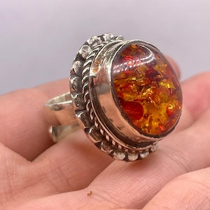 Vintage Tibetan Brass Ring With Natural Coapl Adjustable Free Size Ring