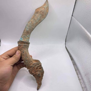 Bella spada unica in bronzo antico antico romano autentico con bella rara maniglia della testa di drago, spada autentica, spada antica, spada regalo