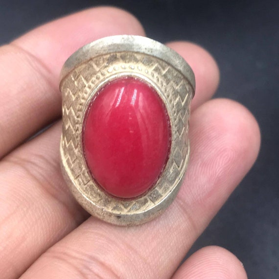 Lovely Ancient Old Ruby Stone And Silver Plated R… - image 8