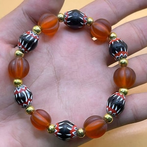 Vintage Venetian Trade Bead Bracelet: African Chevron Glass & Brass