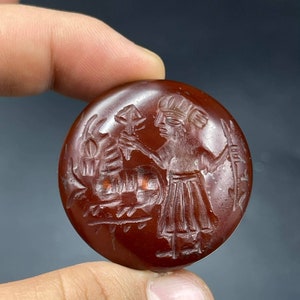 Ancient Near Eastern Carnelian Seal Stamp: Carved Amulet Bead