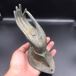 Wonderful Unique Antique Ancient Old Bronze Hand Lotus Mudra Sculpture Door Handle