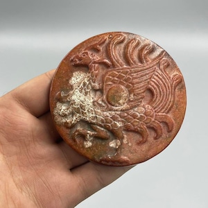 Ancient Chinese Qing Dynasty Old Jasper Stone Dragon Carved Amulet Rare Wearable Pendent