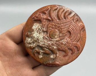 Forntida kinesisk Qingdynastin Gammal jaspisstendrake snidad amulett Sällsynt bärbar hänge