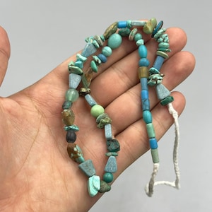 Rare Antique Ancient Old Near Eastern Turquoise Stone Beads Rare Excellent Necklace