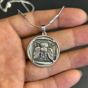 Excellent Ancient Greek Bronze Coated Athens Greek Owl Coin With Genuine 925 Silver Bezel Coin Pendant
