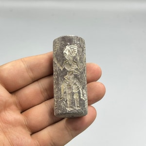 Antique Near Eastern Ancient Jasper Stone Beautifully Carved Rare Cylinder Seal Bead With Impression, Authentic Cylinder Bead