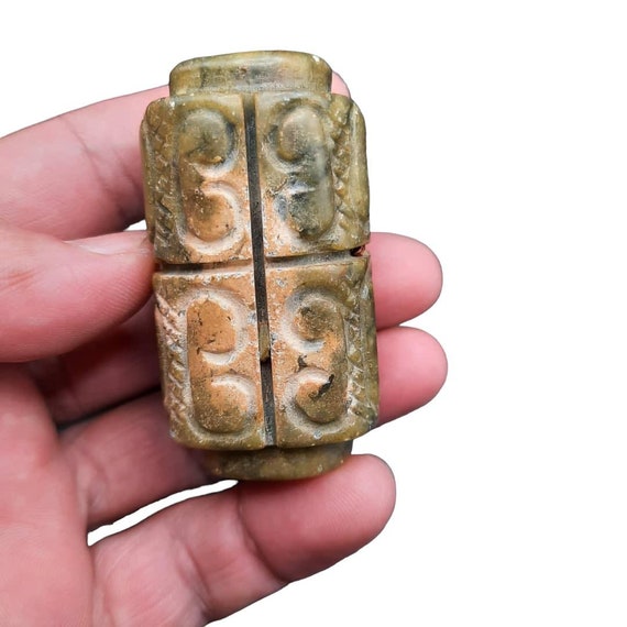 Antique Old Natural Jade Stone Beautiful Engravin… - image 3