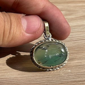 Ancient Agate Stone Animal Engravings Brass Pendent