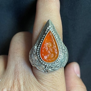 Antique Ancient Old Agate Stone Roman King Engravings Rare 925 Genuine Solid Silver Ring, Antique Ring,Agate Ring, Afghanistan Ring