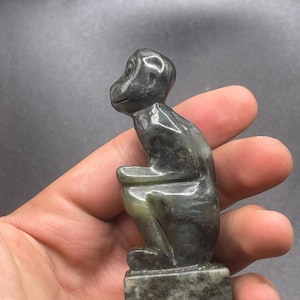 Unique Ancient Near Eastern Old Jade Stone Monkey Sitting Statue Carved Figure