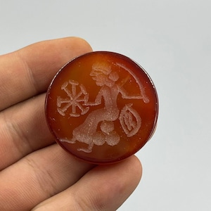 Beautiful Ancient Near Eastern Old Agate Stone Roman Warrior King Intaglio Rare Seal Stamp Cabochon , Antique Cabochon