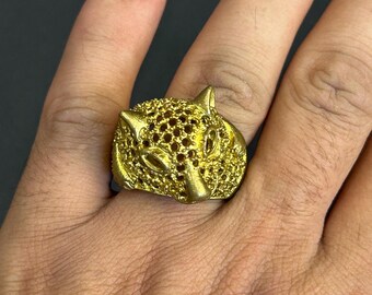 Vintage Tibetan Gilded Bronze Animal Head Ring