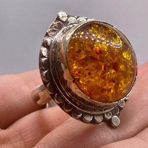 Rare Vintage Tibetan Brass Ring With Natural Coapl Adjustable Free Size Ring