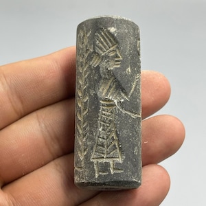 Lovely Near Eastern Ancient Bactrain Stone Beautifully Carved Rare Cylinder Seal Bead With Impression, Authentic Cylinder Bead