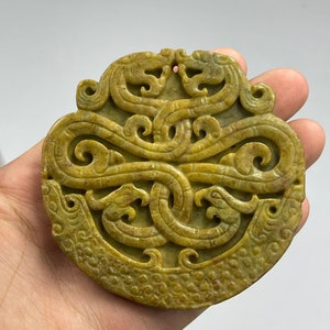 Ancient Tang Dynasty Jade Dragon Carved Tablet Pendant