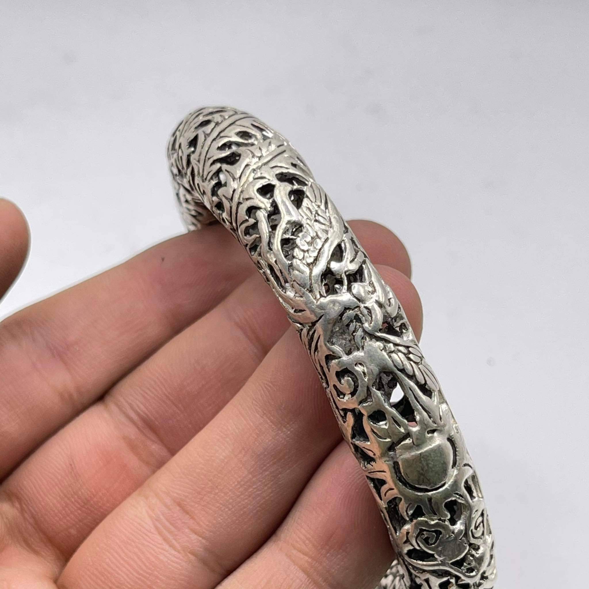 Beautiful Antique Silver Tibetan Massive Dragon Carved Lucky