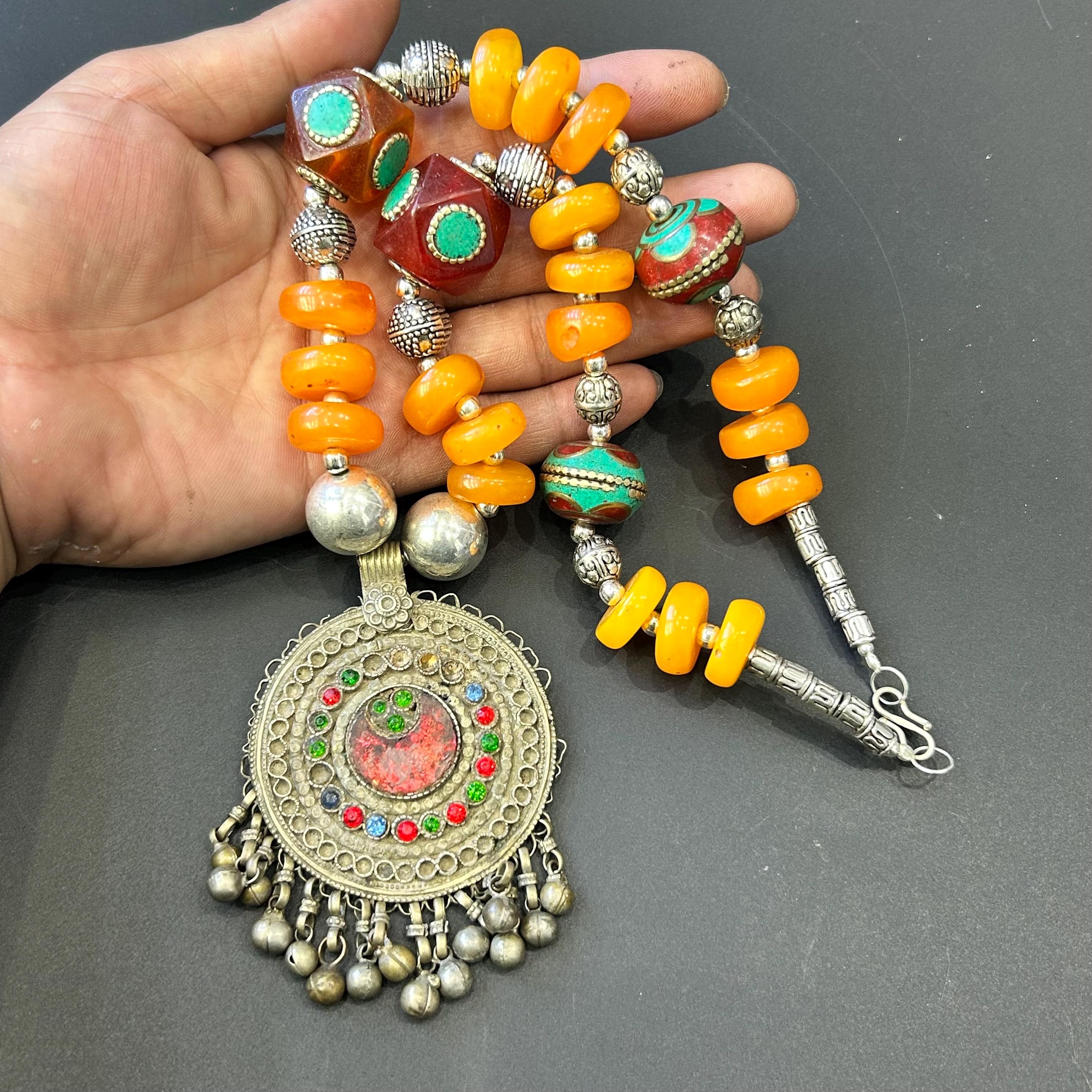 Vintage African Copal Beads Necklace: Afghan Pendant, Big Beads - Etsy