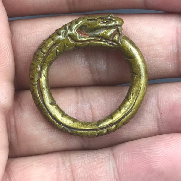 Belle bague en bronze ancienne et unique, belle tête en forme de serpent, bague circulaire rare