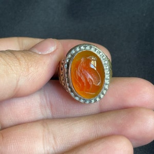 Excellent Ancient Old Agate Stone Animal Engravings Rare 925 Genuine Solid Silver Ring, Antique Ring,Agate Ring, Afghanistan Ring