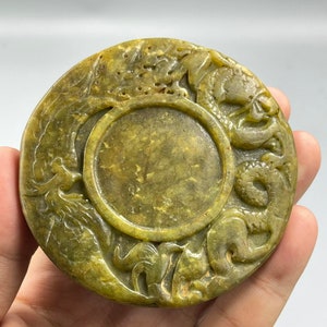 Spectacular Ancient Chinese Tang Dynasty Jade Stone Dragon Carved Tablet