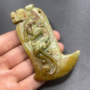 Unique Ancient Near Eastern Old Jade Stone Dragon Carved Statue Tile