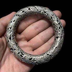 Amazing Antique Silver Tibetan Wonderful Carving Excellent Rare Bangle Bracelet