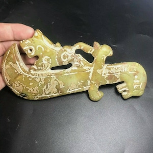 Wonderful Ancient Old Rare Jade Stone Dragon Craved Big Knife Motif
