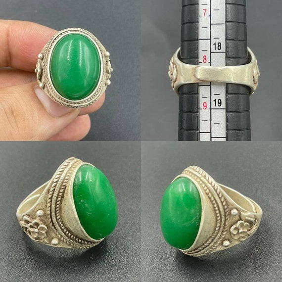 Beautiful Vintage Antique Old Silver And Jade Sto… - image 1