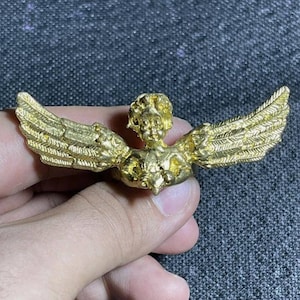 Beautiful Vintage Antique Ancient Old Gold Gilded Bronze Rare Ring With Winged Baby