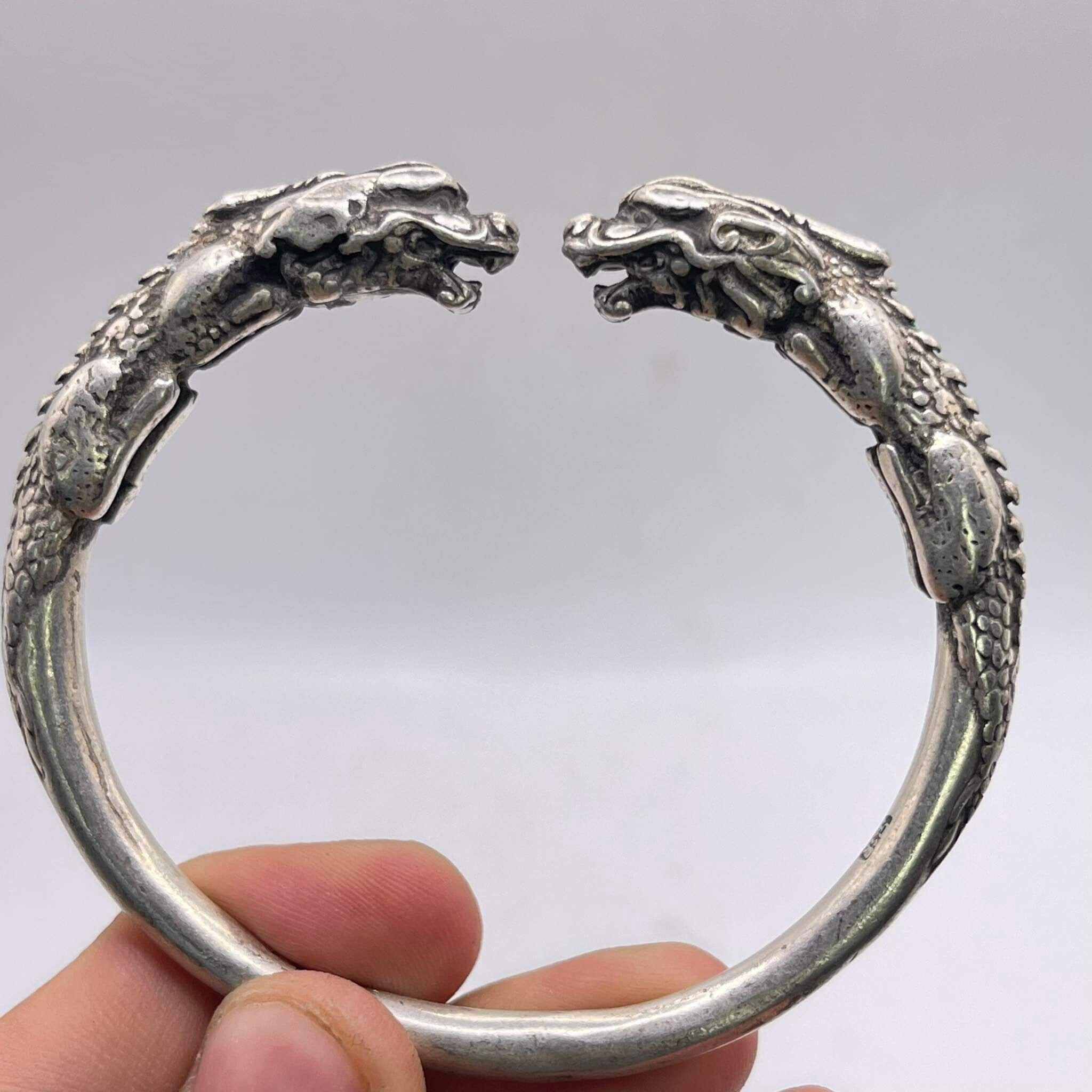 Bracelet Ancien Têtes De Dragon En Laiton - Occasion (manque Un œil, Fermeture Faible)