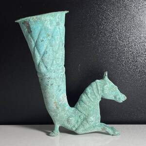 Wonderful Rare Ancient Bronze Rhyton Vessel in the form of Horse Animal , Ancient Bronze Vessel, Collectable Bronze Rhyton