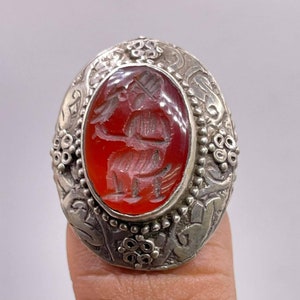 Beautiful Ancient Old Agate Stone Roman King Engravings Rare 925 Genuine Solid Silver Ring, Antique Ring,Agate Ring, Afghanistan Ring