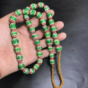 Wonderful Antique Venetian Vintage Trade Old African Green Glass Layer Chervons Beads Wearable Lovely Necklace