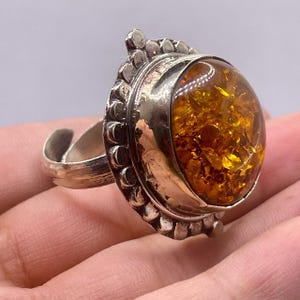 Vintage Tibetan Brass Ring With Natural Coapl Adjustable Free Size Ring