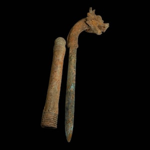 Super Authentic Ancient Old Roman Bronze Sword With Rare Dragon Head