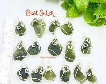 Natural Moldavite Pendant: Raw Czech Tektite with Free Chain