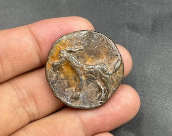 Excellent Antique Old Lovely Bronze Unique Rare Coin With Goat Figure