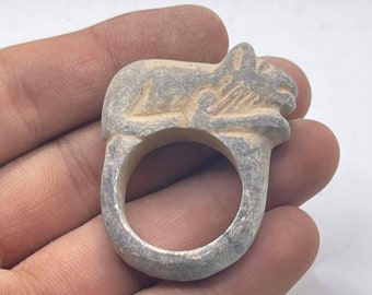 Beautiful Ancient Near Eastern Old Stone Rare Unique Ring With Animal On Top , Gift Ring , Ancient Ring , Excellent Ring