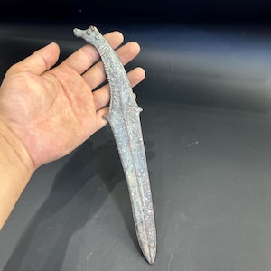 Super Ancient Roman Wonderful Bronze Excellent Rare Sword With Animal Handle Great Antiques Collection