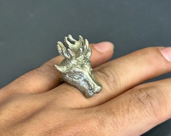 Vintage Tibetan Bronze Deer Head Ring