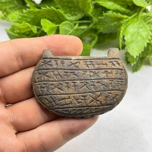 Ancient Stone Amulet Pendant: Early Writing, Unique Jewelry