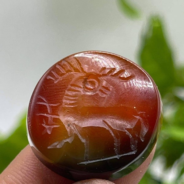 Excellent Ancient Old Roman Natural Agate Stone Animal Intaglio Seal Stamp Cabochon , Antique Cabochon , Jewelry Making Cabochon